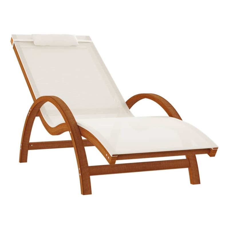vidaXL Textilene and Solid Poplar Wood Standard Sun Lounger in White