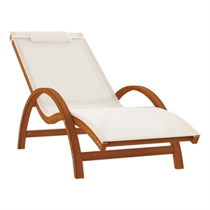 vidaXL Textilene and Solid Poplar Wood Standard Sun Lounger in White