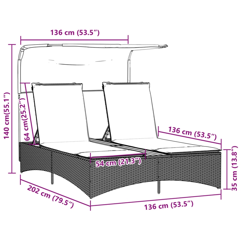 vidaXL Patio Double Sun Lounger in Gray