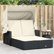 vidaXL PE Rattan Double-Sized Sun Lounger in Black