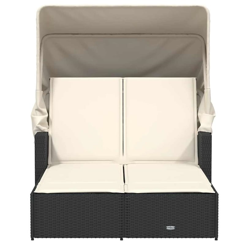vidaXL PE Rattan Double-Sized Sun Lounger in Black