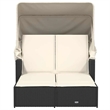 vidaXL PE Rattan Double-Sized Sun Lounger in Black