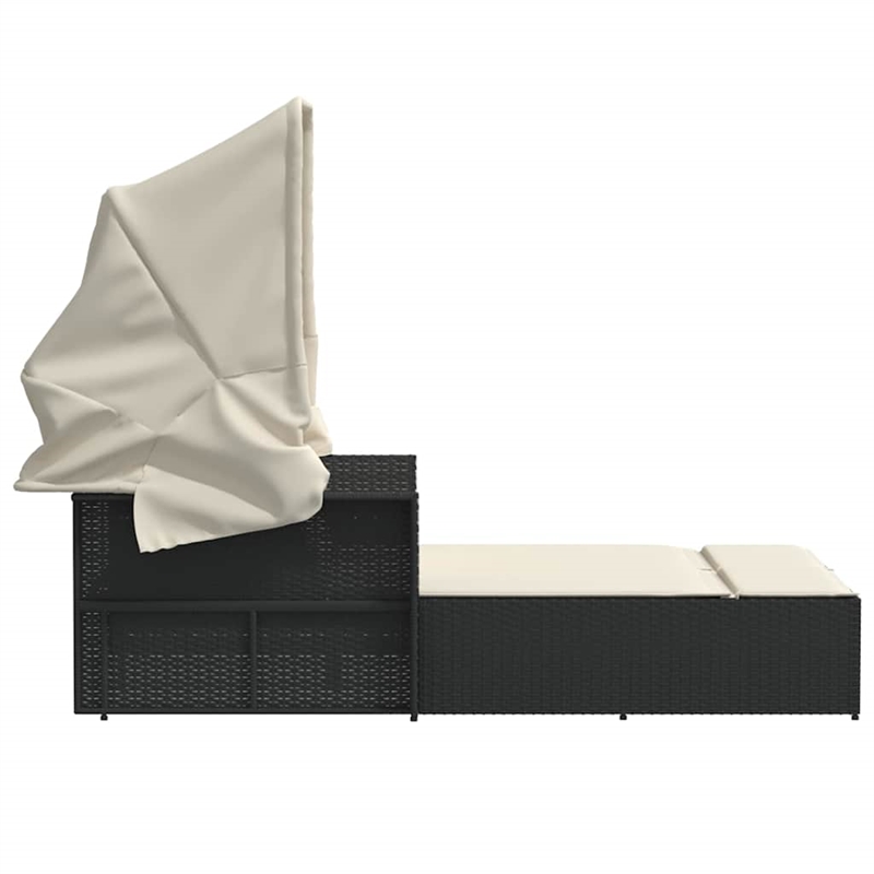 vidaXL PE Rattan Double-Sized Sun Lounger in Black