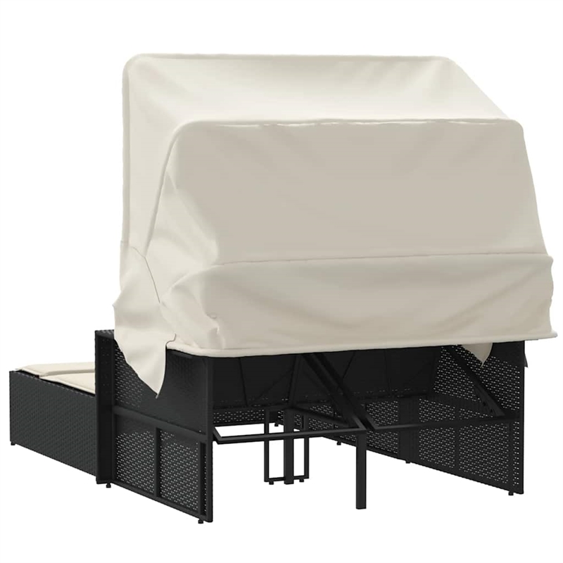 vidaXL PE Rattan Double-Sized Sun Lounger in Black