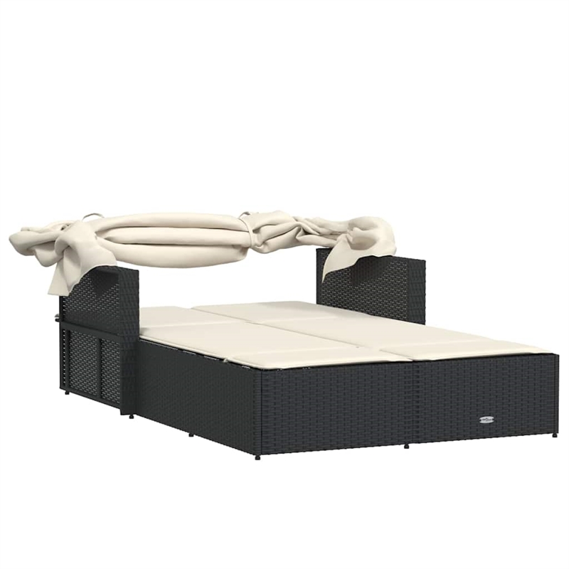 vidaXL PE Rattan Double-Sized Sun Lounger in Black