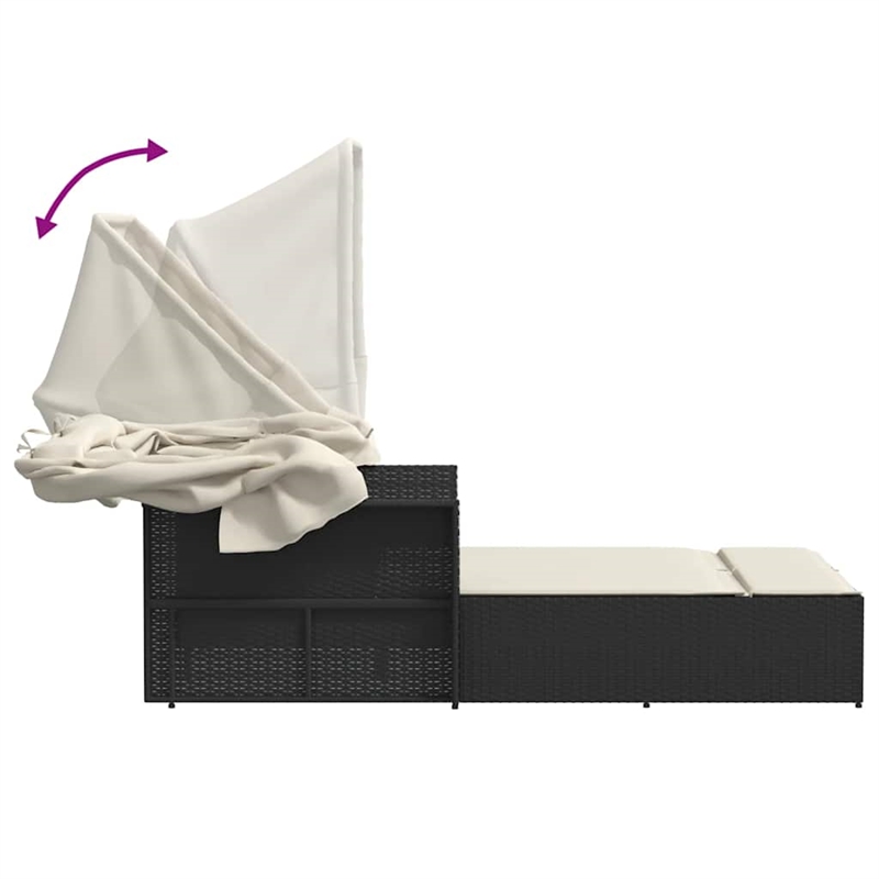 vidaXL PE Rattan Double-Sized Sun Lounger in Black
