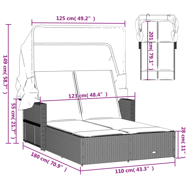 vidaXL Double Sun Lounger in Brown