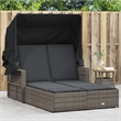 vidaXL PE Rattan Double Sun Lounger with Adjustable Armrests in Gray