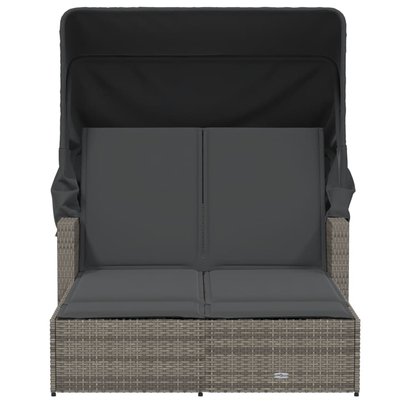 vidaXL PE Rattan Double Sun Lounger with Adjustable Armrests in Gray