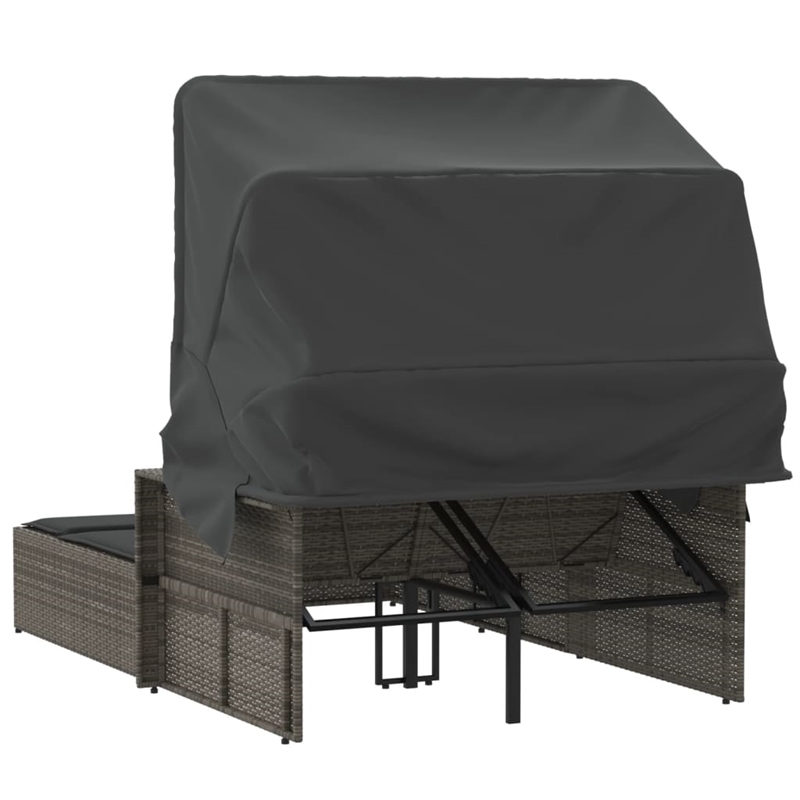 vidaXL PE Rattan Double Sun Lounger with Adjustable Armrests in Gray