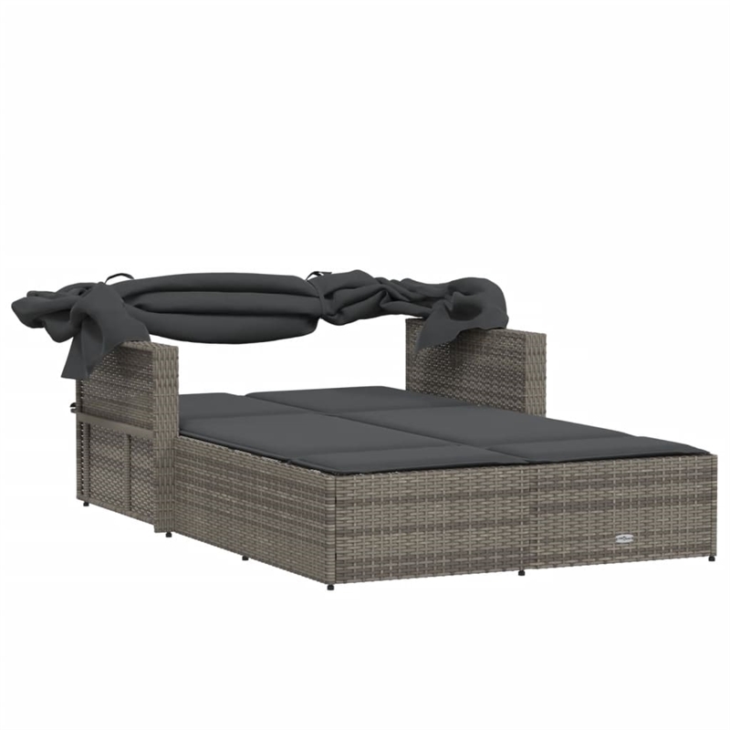 vidaXL PE Rattan Double Sun Lounger with Adjustable Armrests in Gray