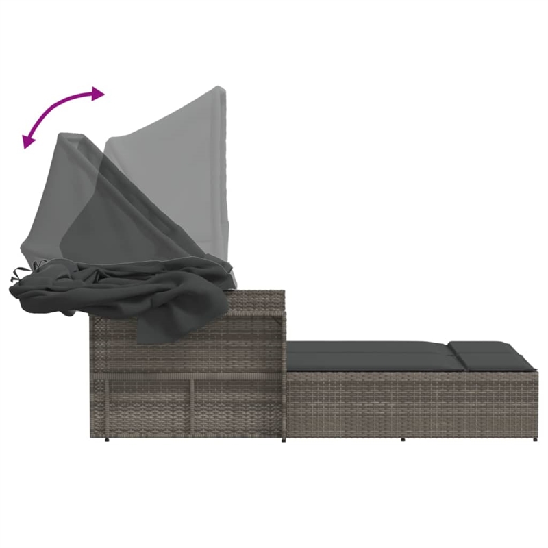 vidaXL PE Rattan Double Sun Lounger with Adjustable Armrests in Gray