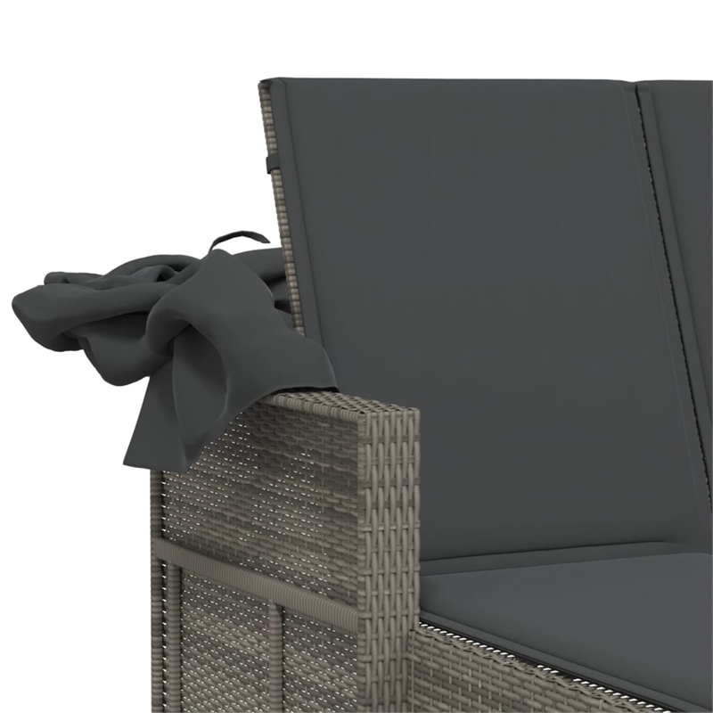 vidaXL PE Rattan Double Sun Lounger with Adjustable Armrests in Gray