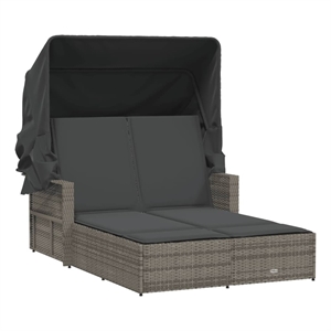 vidaXL PE Rattan Double Sun Lounger with Adjustable Armrests in Gray