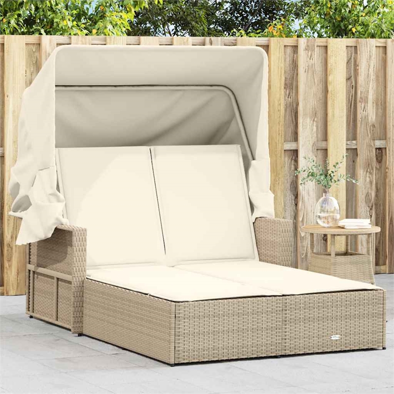 vidaXL Double Sun Lounger in Beige and Cream White