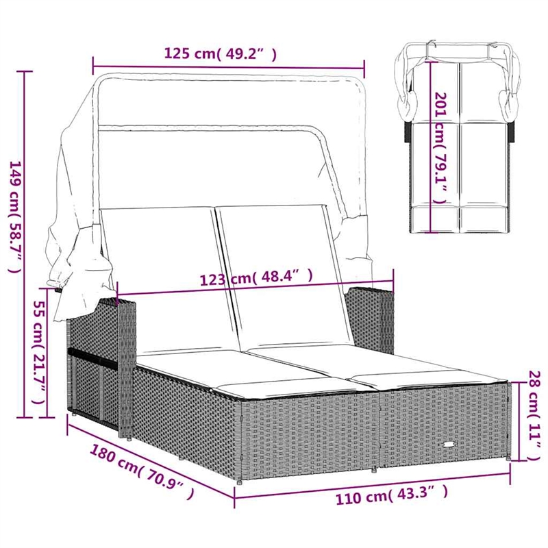 vidaXL Double Sun Lounger in Beige and Cream White