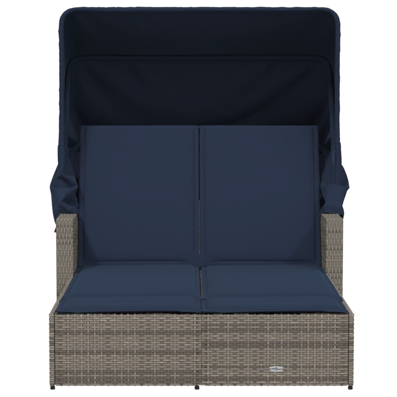 vidaXL PE Rattan Double Sun Lounger with Navy Blue Cushions in Gray