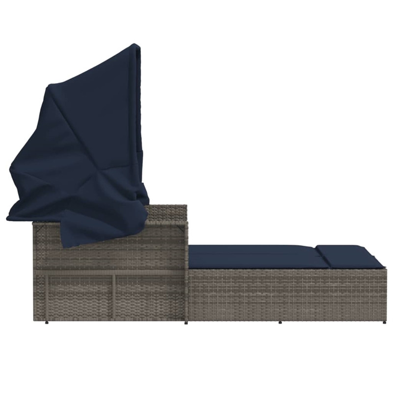 vidaXL PE Rattan Double Sun Lounger with Navy Blue Cushions in Gray