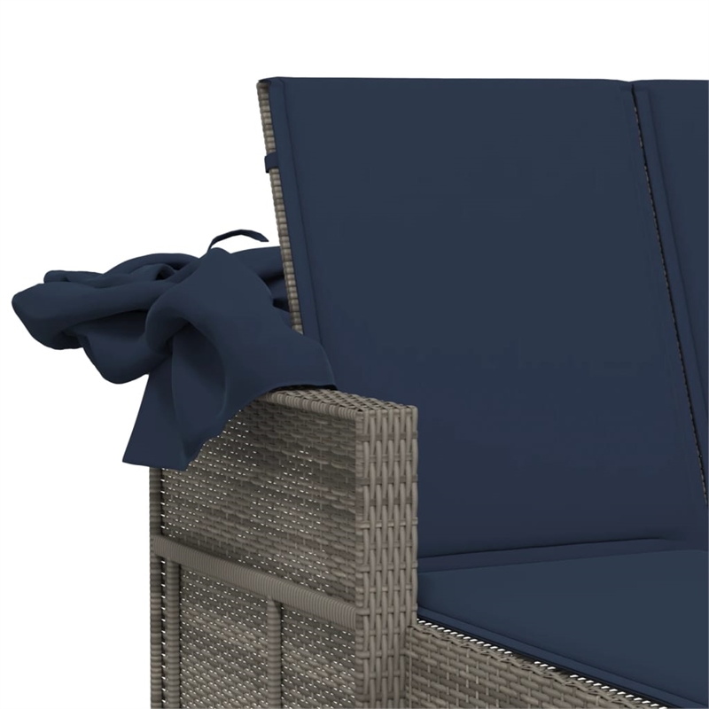 vidaXL PE Rattan Double Sun Lounger with Navy Blue Cushions in Gray