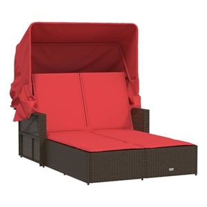 vidaXL PE Rattan & Powder-Coated Steel Double Sun Lounger in Brown