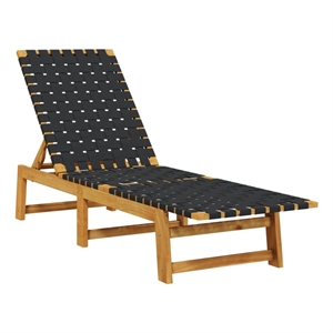 vidaXL Solid Acacia Wood and Olefin Fabric Sun Lounger in Black and Brown