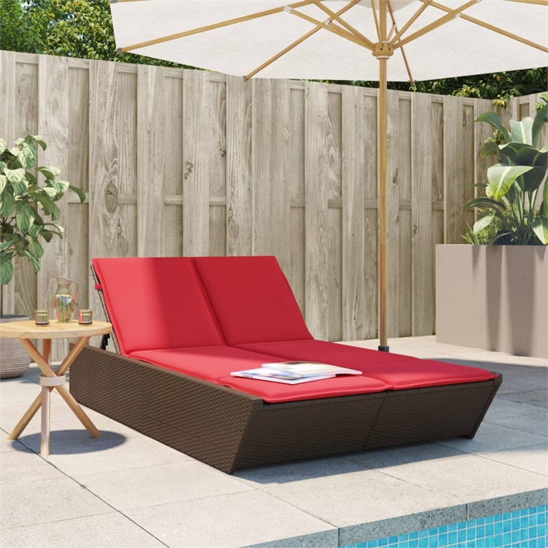 vidaXL Patio PE Rattan Double Sun Lounger in Brown