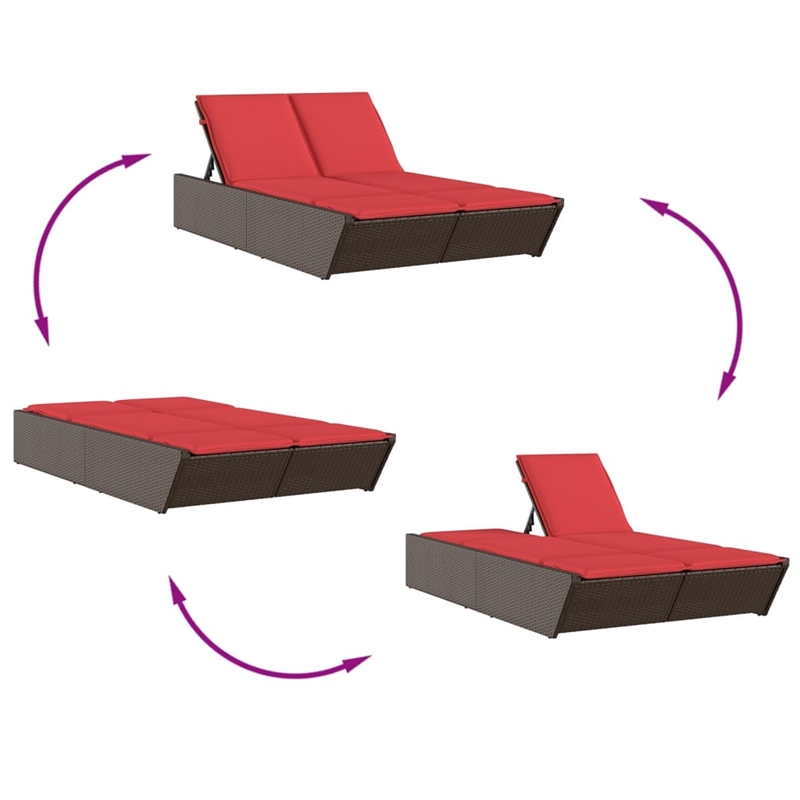 vidaXL Patio PE Rattan Double Sun Lounger in Brown