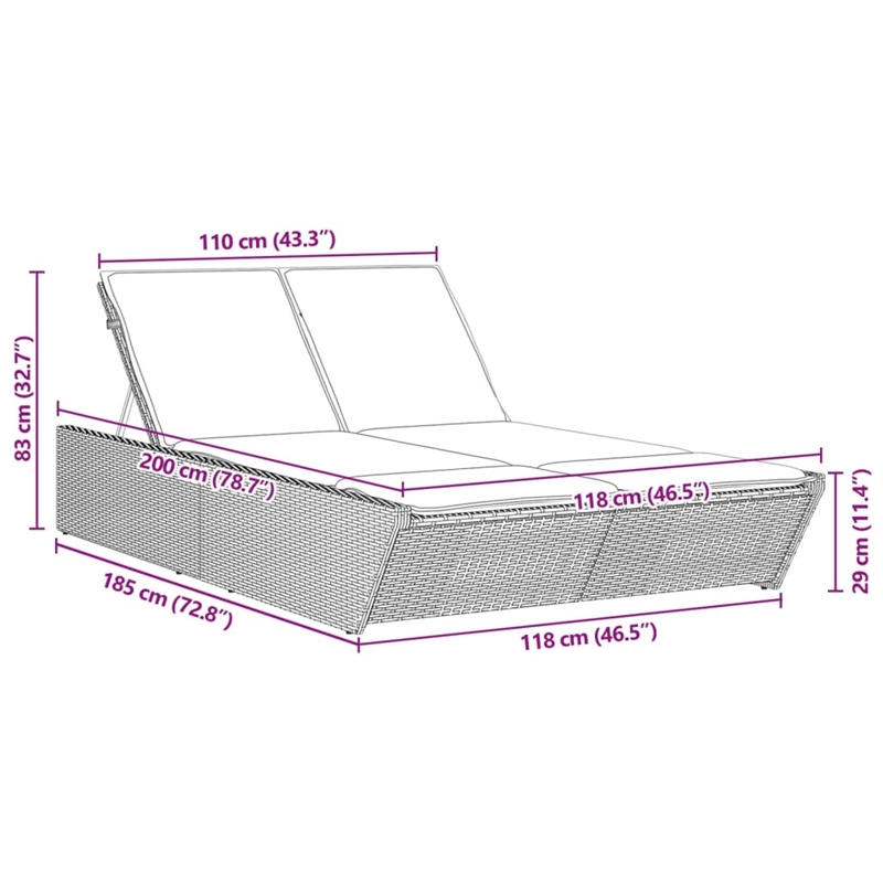 vidaXL Patio PE Rattan Double Sun Lounger in Brown