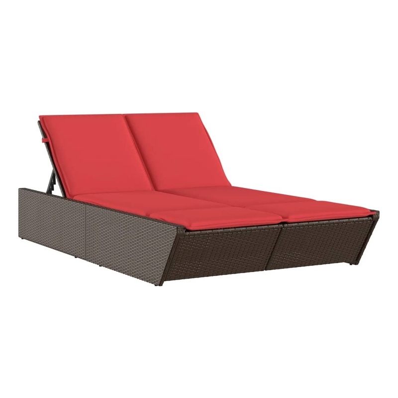 vidaXL Patio PE Rattan Double Sun Lounger in Brown