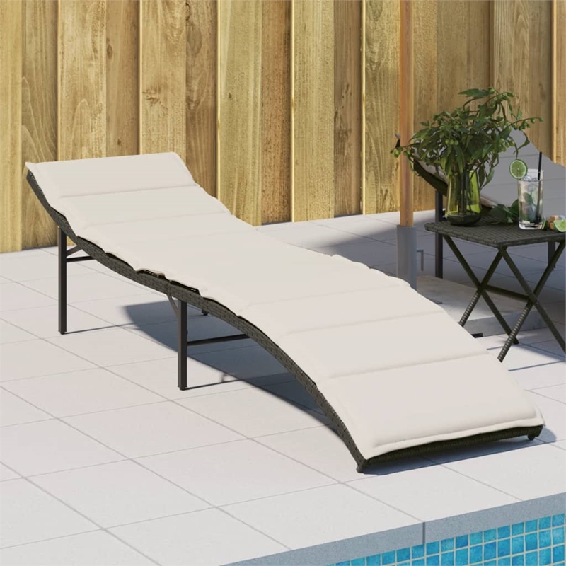 vidaXL Rattan Sun Lounger with Cushion in Black and Cream White