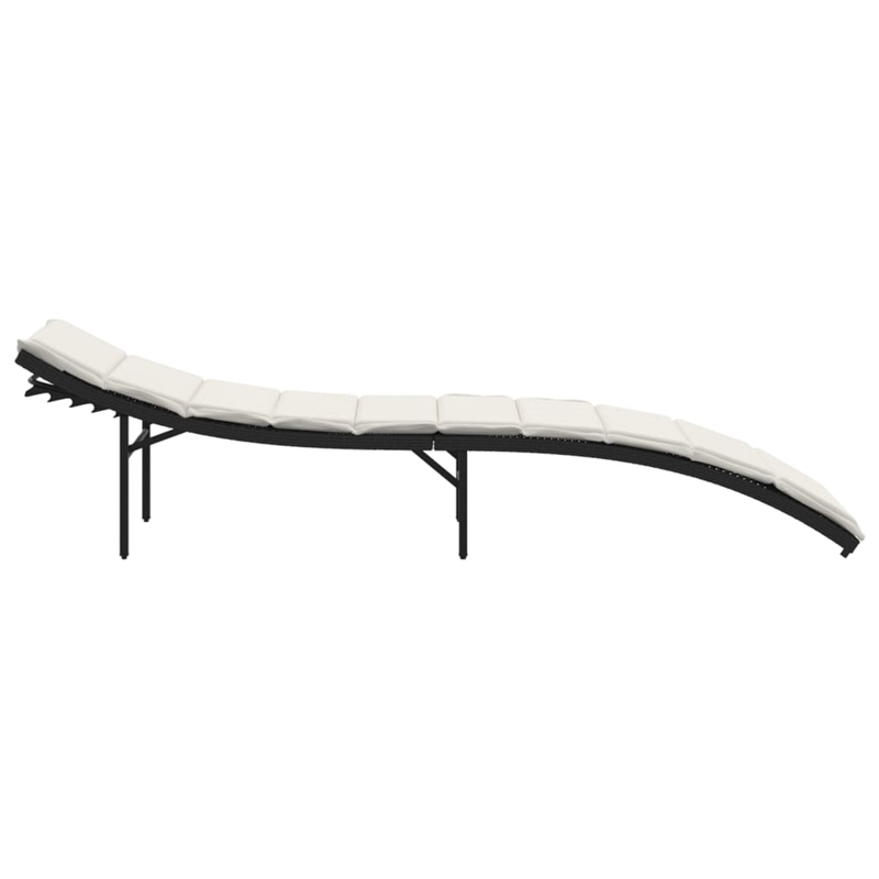 vidaXL Rattan Sun Lounger with Cushion in Black and Cream White