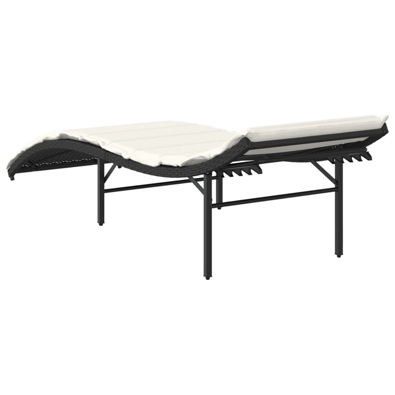 vidaXL Rattan Sun Lounger with Cushion in Black and Cream White