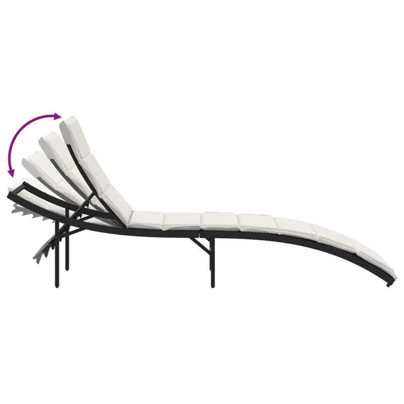 vidaXL Rattan Sun Lounger with Cushion in Black and Cream White