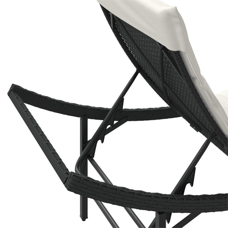 vidaXL Rattan Sun Lounger with Cushion in Black and Cream White