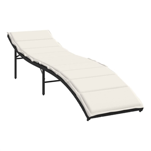 vidaXL Rattan Sun Lounger with Cushion in Black and Cream White