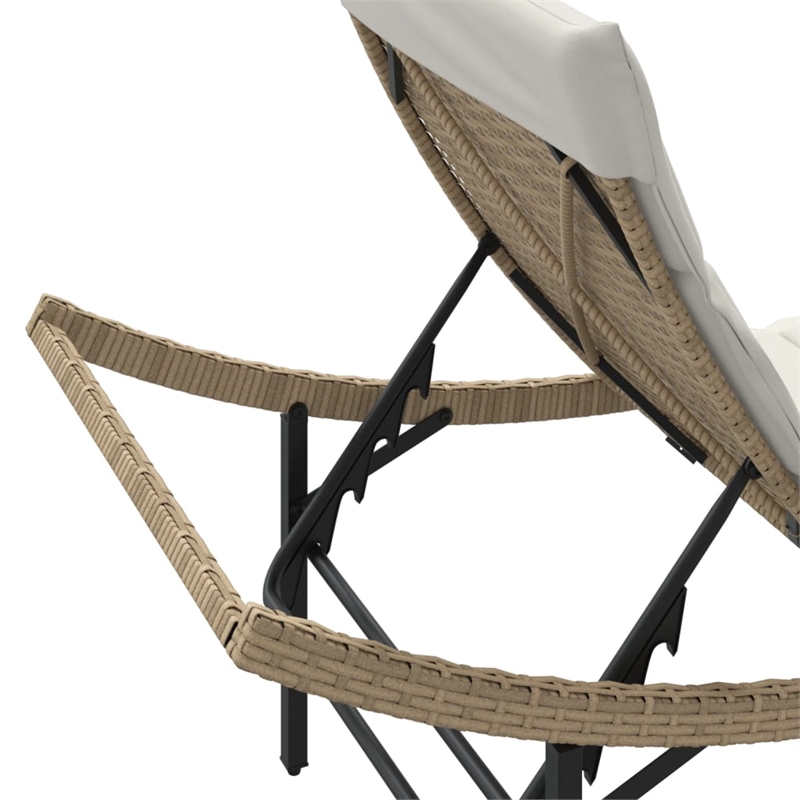 vidaXL PE Rattan Standard Modern Sun Lounger in Beige