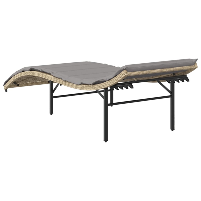 vidaXL PE Rattan & Powder-Coated Steel Sun Lounger w/ Foam in Beige & Light Gray