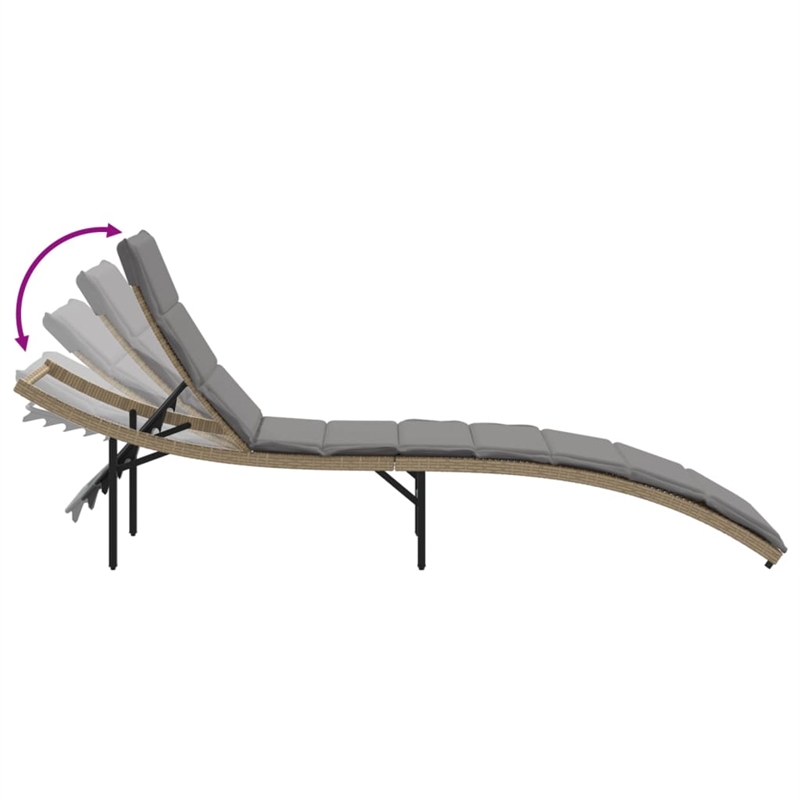 vidaXL PE Rattan & Powder-Coated Steel Sun Lounger w/ Foam in Beige & Light Gray