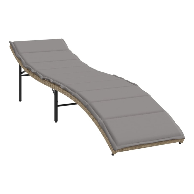 vidaXL PE Rattan & Powder-Coated Steel Sun Lounger w/ Foam in Beige & Light Gray