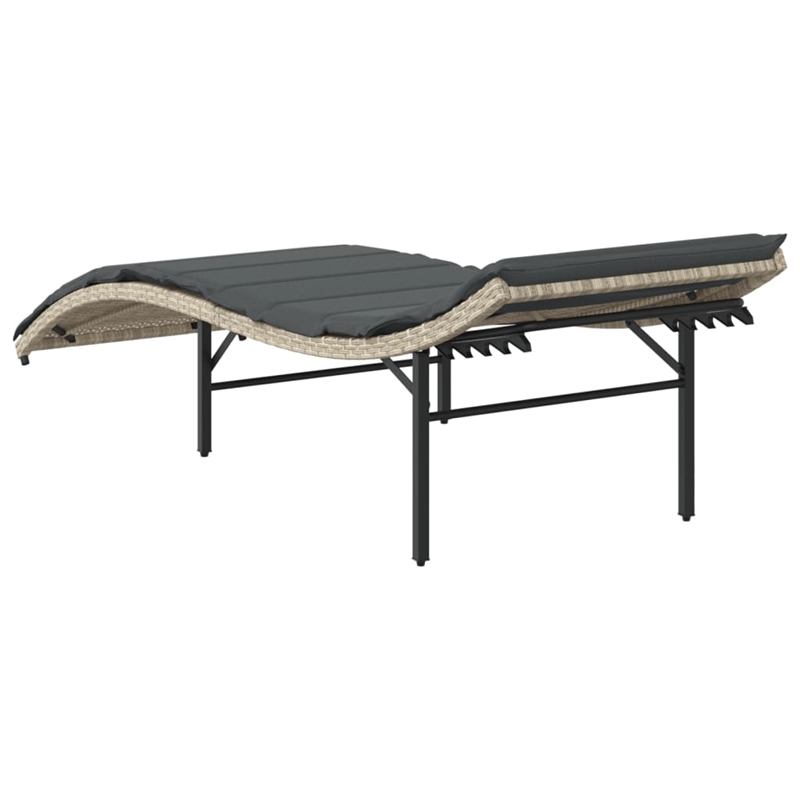 vidaXL PE Rattan Single Sun Lounger with Adjustable Armrests in Light Gray