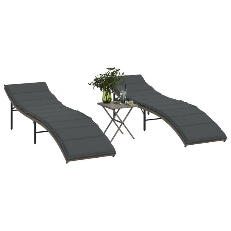 vidaXL PE Rattan and Powder-Coated Steel Standard Sun Lounger in Gray (Set of 2)