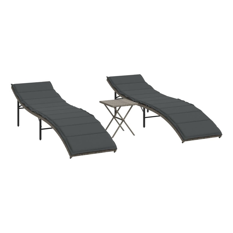 vidaXL PE Rattan and Powder-Coated Steel Standard Sun Lounger in Gray (Set of 2)