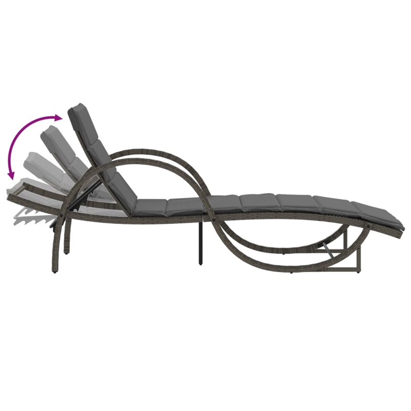 vidaXL PE Rattan Sun Lounger 23.6 x 78.3 x 16.5 in in Gray