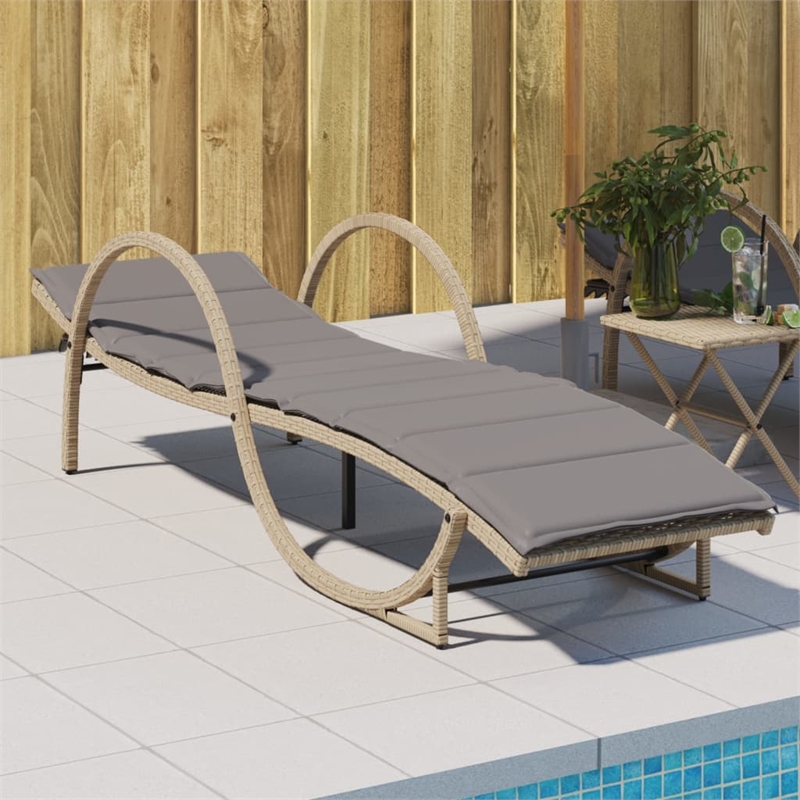 vidaXL PE Rattan Standard Multi-Position Backrest Sun Lounger in Beige