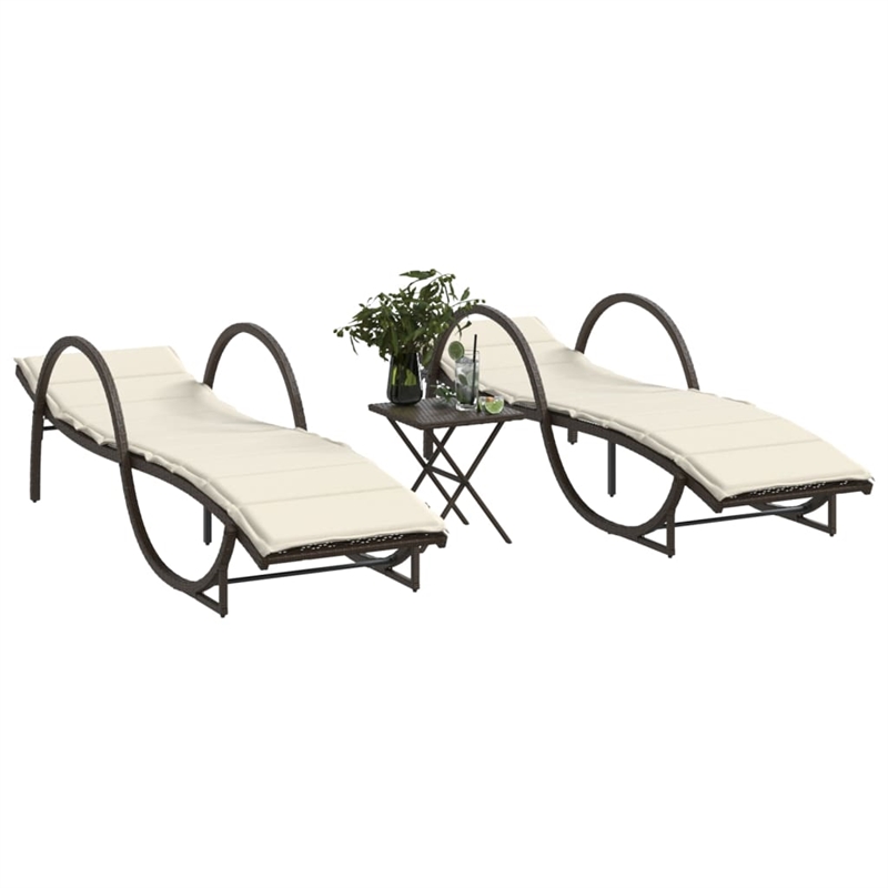 vidaXL PE Rattan Large Sun Lounger  in Brown (Set of 2)