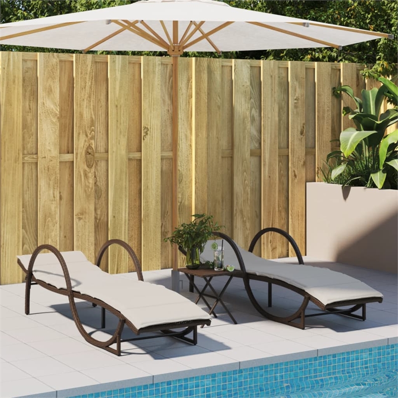 vidaXL PE Rattan Large Sun Lounger  in Brown (Set of 2)