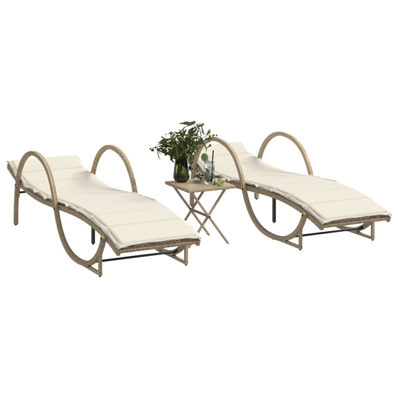 vidaXL PE Rattan Medium Sun Lounger in Beige  (Set of 2)