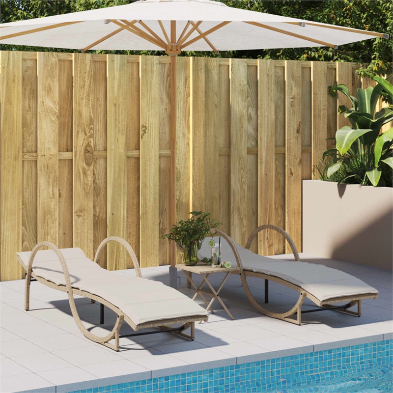 vidaXL PE Rattan Medium Sun Lounger in Beige  (Set of 2)