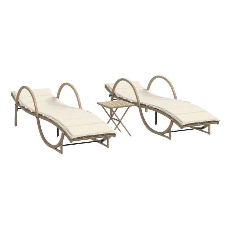 vidaXL PE Rattan Medium Sun Lounger in Beige  (Set of 2)