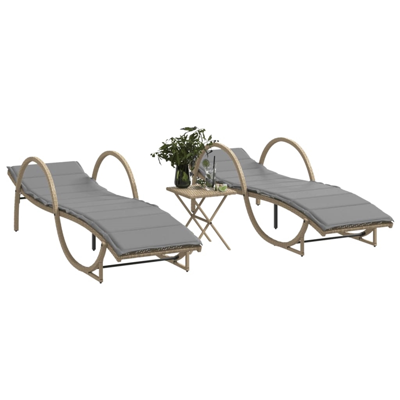 vidaXL PE Rattan Standard Sun Lounger in Beige  (Set of 2)